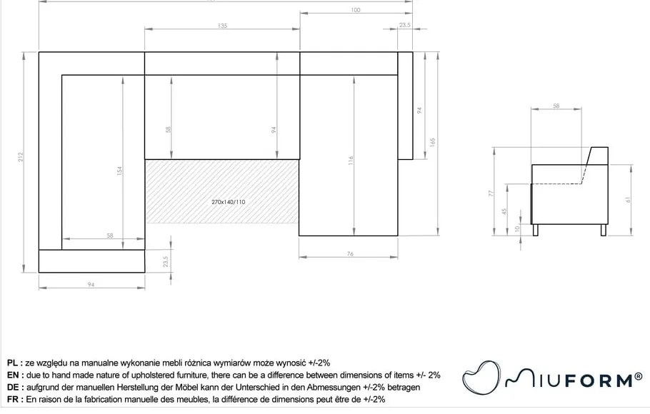 Szürke kinyitható-tárolóhelyes sarokkanapé (bal oldali-U alakú) Classy Sophie – Miuform