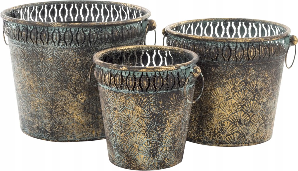 Fém fedél öregített arany patinás retro vintage loft szett 3 db-os