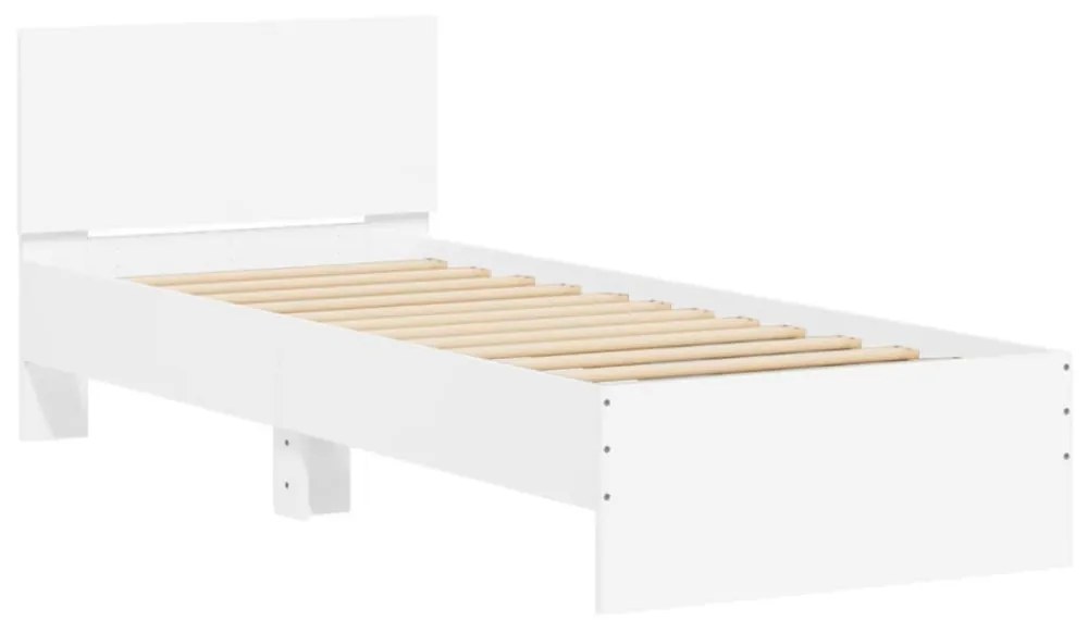 fehér szerelt fa ágykeret fejtámlával 90 x 200 cm