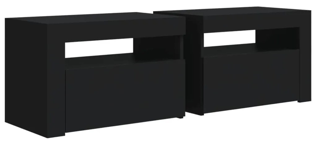 2 db fekete éjjeliszekrény LED-del 60 x 35 x 40 cm