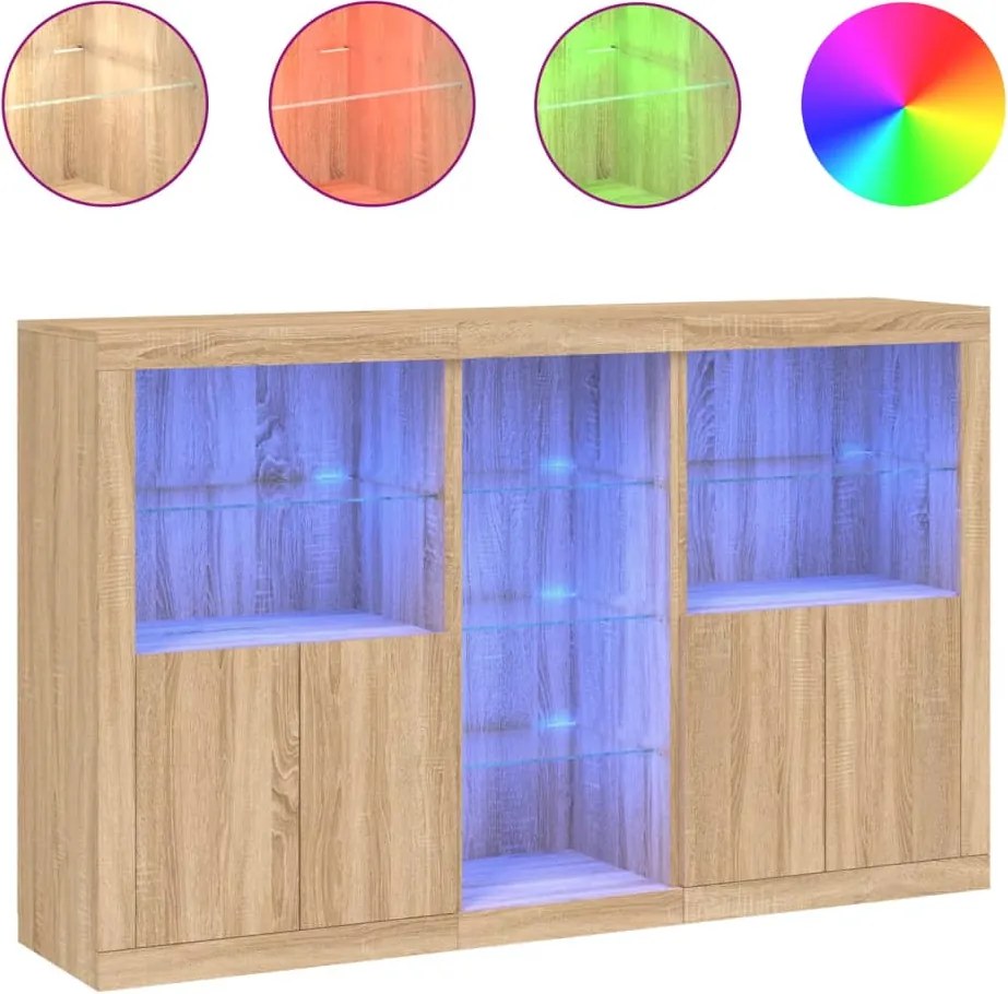 vidaXL sonoma tölgy színű tálalószekrény LED-ekkel 162 x 37 x 100 cm
