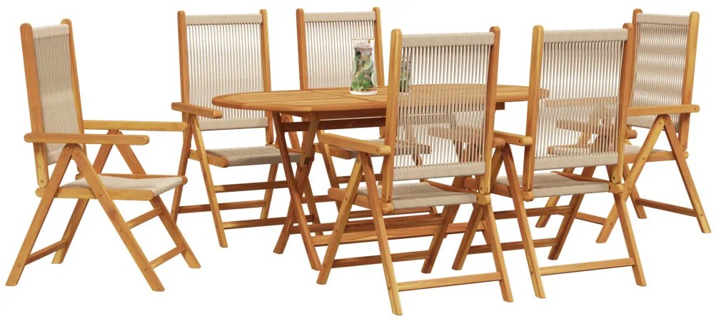 Kert étkező szett 7 pcs Bézs Tömör akáciafa és műrattan