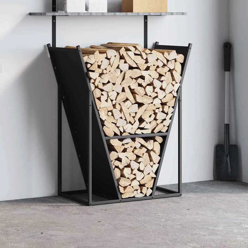 fekete hidegen hengerelt acél tűzifatároló 69,5x35x81 cm