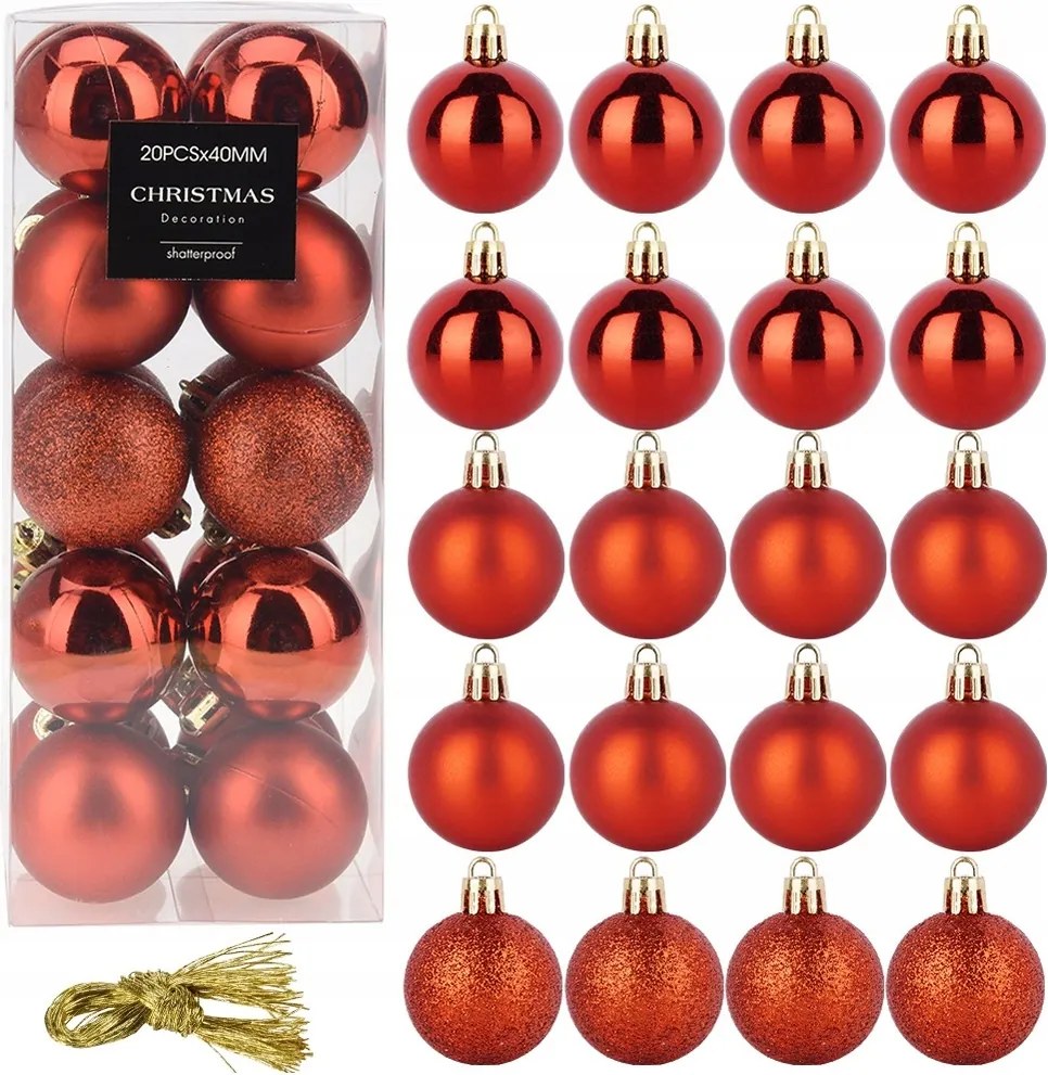 20 db Törésbiztos Karácsonyfadísz Gömb szett, piros színű karácsonyfagömb szett