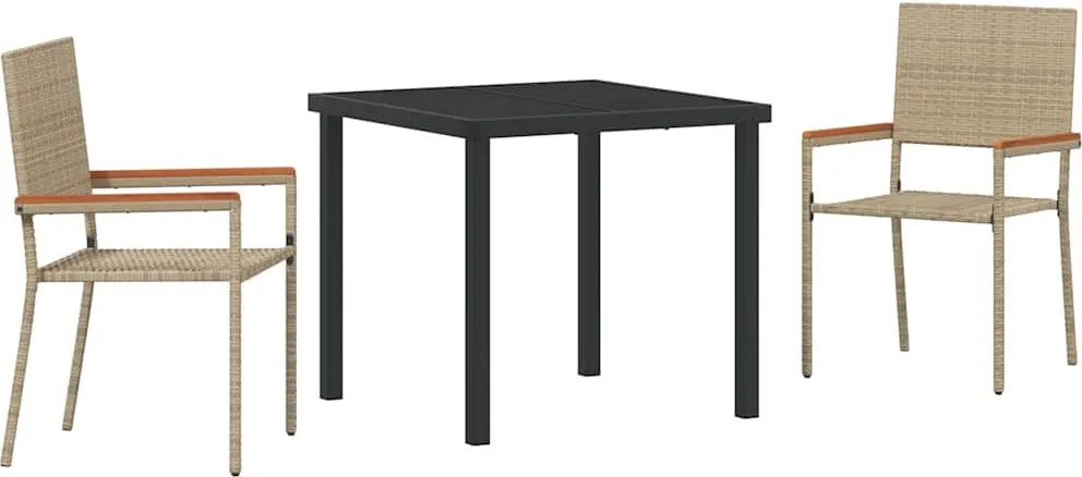 vidaXL Kert étkező szett párnával 3 pcs Bézs polirattan