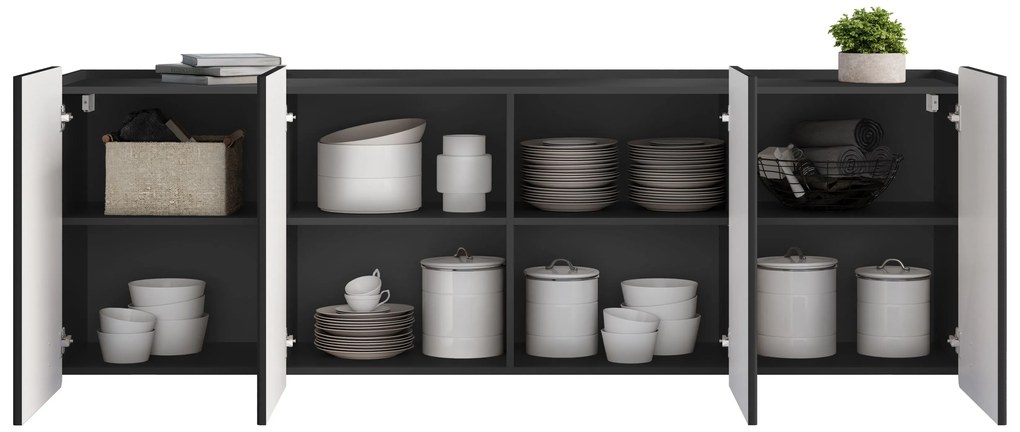 Malmi függesztett négyajtós komód 200 cm - matt fekete / fekete