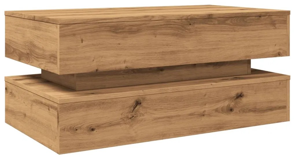 Kézműves tölgy színű dohányzóasztal LED-lámpákkal 90x50x40 cm