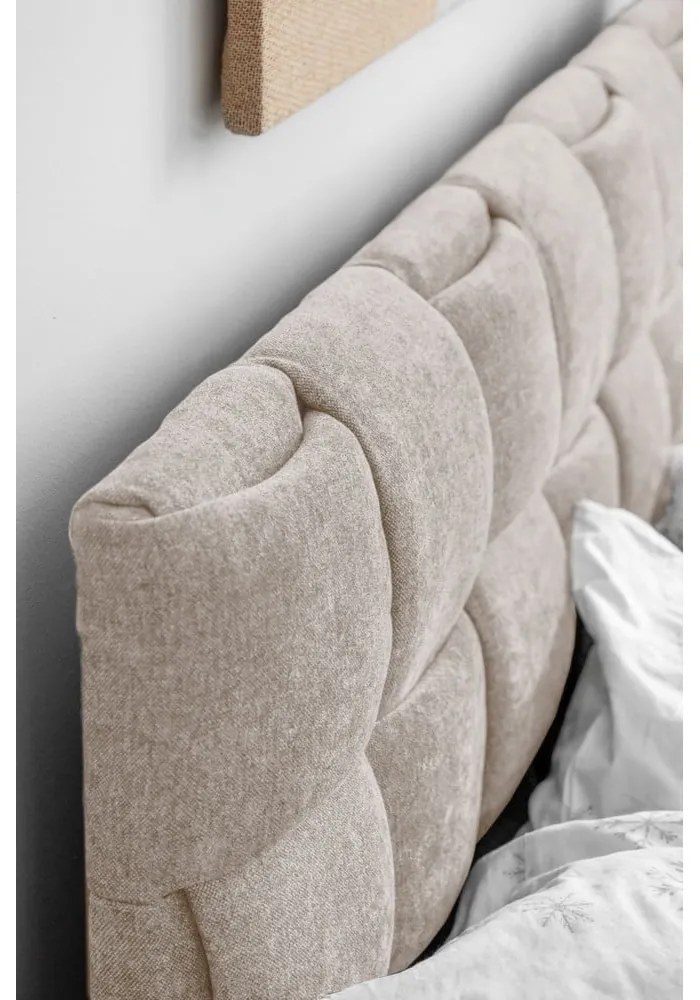 Bézs kárpitozott franciaágy ágyráccsal 160x200 cm Eve – Miuform