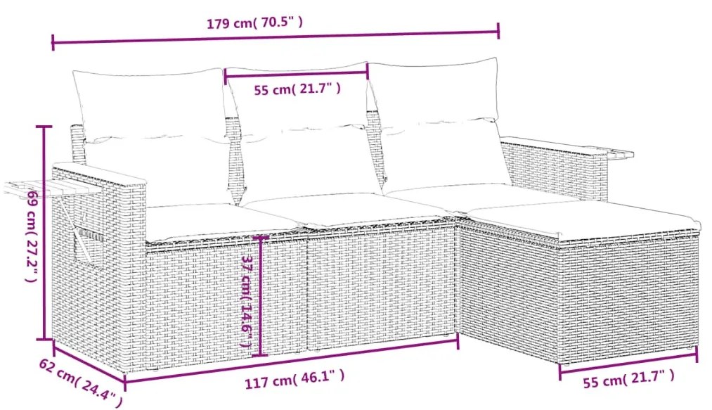 4 részes szürke polyrattan kerti ülőgarnitúra párnákkal