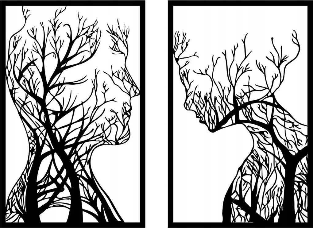 Fém faldekoráció Emberi profilok fákban 86x63 cm fekete