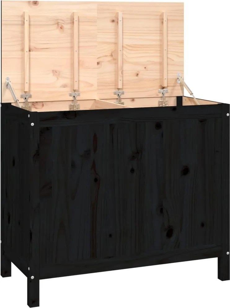 vidaXL fekete tömör fenyőfa szennyestartó láda 88,5 x 44 x 76 cm