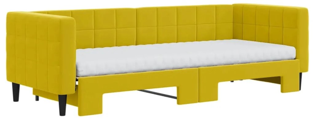 sárga kihúzható bársony heverő matraccal 80 x 200 cm
