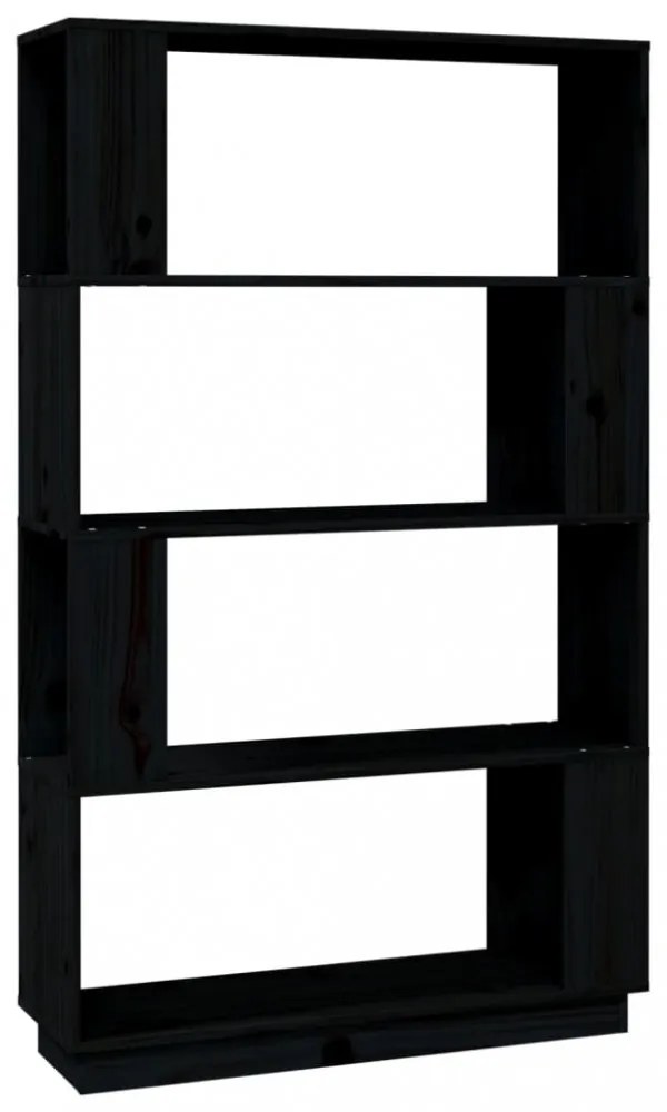fekete tömör fenyőfa könyvszekrény/térelválasztó 80x25x132 cm