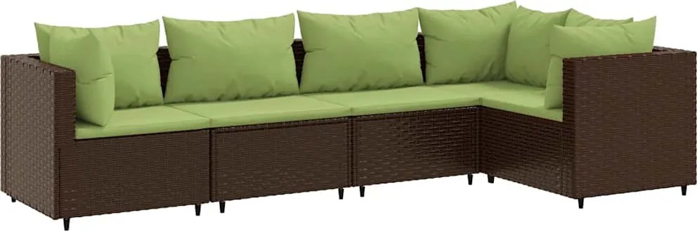 vidaXL 5 részes barna polyrattan kerti ülőgarnitúra párnákkal