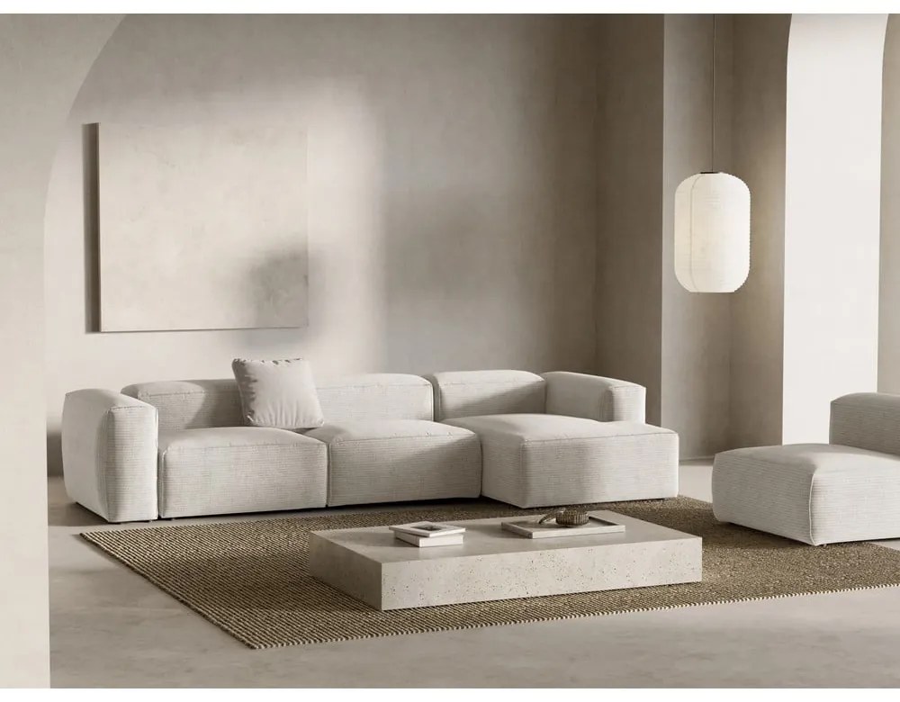 Bézs kordbársony sarokkanapé (jobb oldali-heverő résszel) Bergamo – Cosmopolitan Design