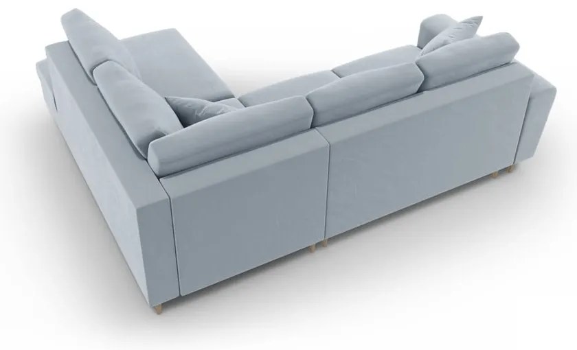 Világoskék bársony kinyitható tárolóhelyes sarokkanapé (jobb oldali-L alakú) Kyoto – Cosmopolitan Design