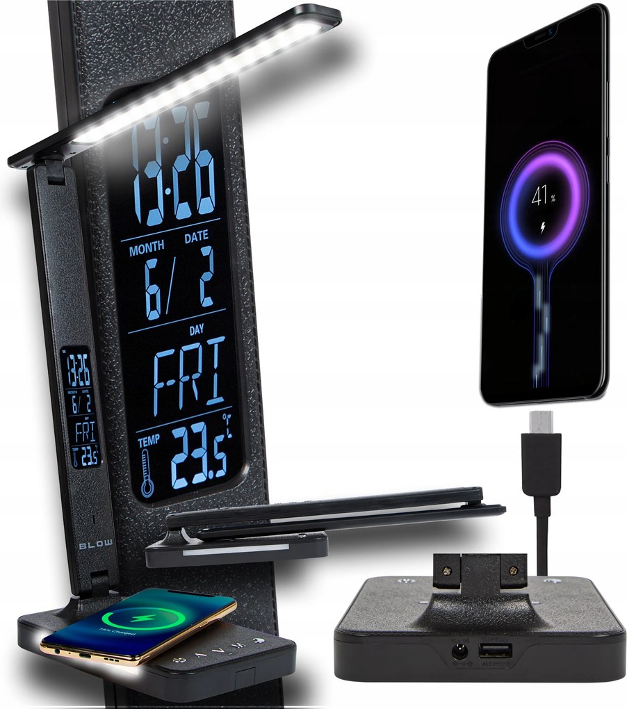 Asztali Lámpa Éjszakai Rajz Óra Ébresztőóra Indukciós Töltő Qi 10W