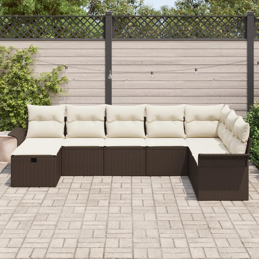 8 Részes Kerti Kanapészett Párnákkal Barna Poly Rattan