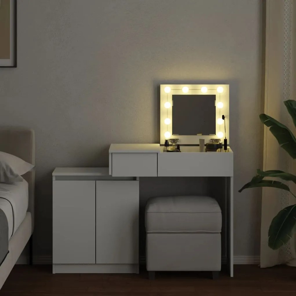 fehér LED-es fésülködőasztal 115 x 37 x 110,5 cm
