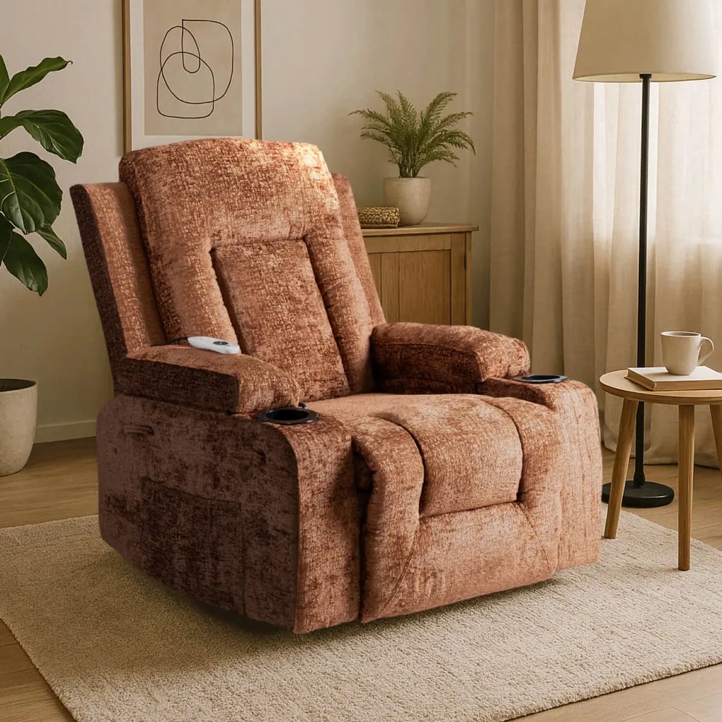 Elektromosan Vezérelhető Masszázsfunkciós Relaxfotel Barna Szövet Kárpittal. BOX 2