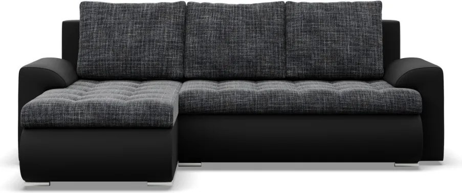 Tokio sarokkanapé, 2 ágyneműtartóval, fonott + műbőr, baloldali, szürke - fekete