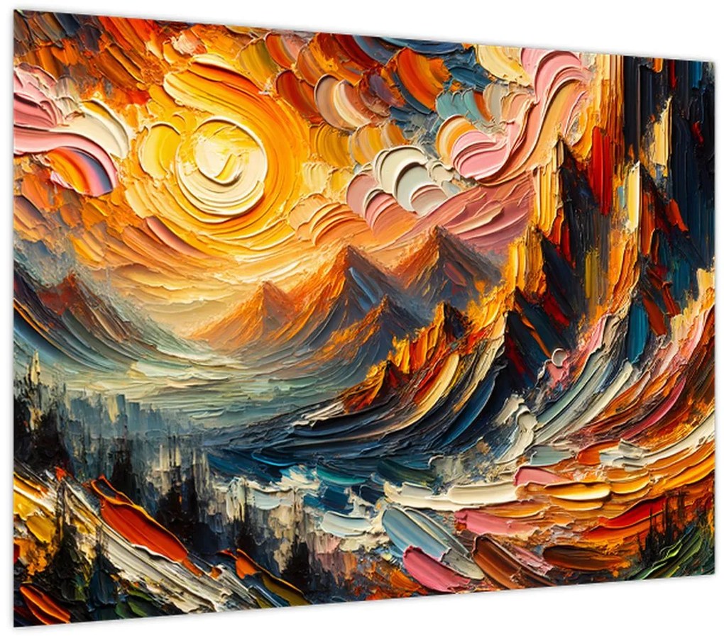 Üveg kép - Hegyek, melyeket napfény ölel (70x50 cm)