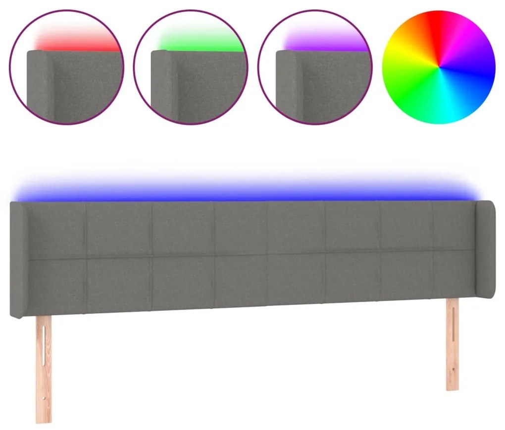 sötétszürke szövet LED-es fejtámla 163 x 16 x 78/88 cm