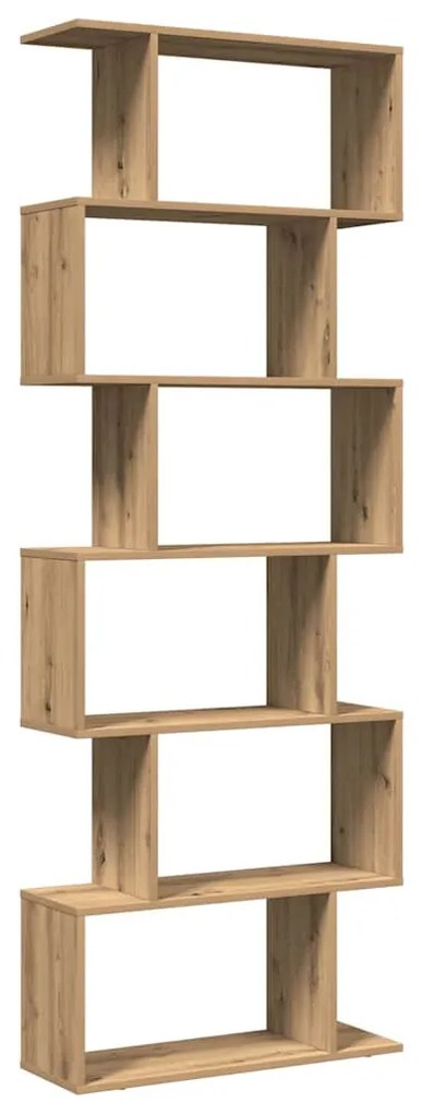 6 szintes kézműves tölgy fa elválasztó könyvespolc 70x24x193 cm