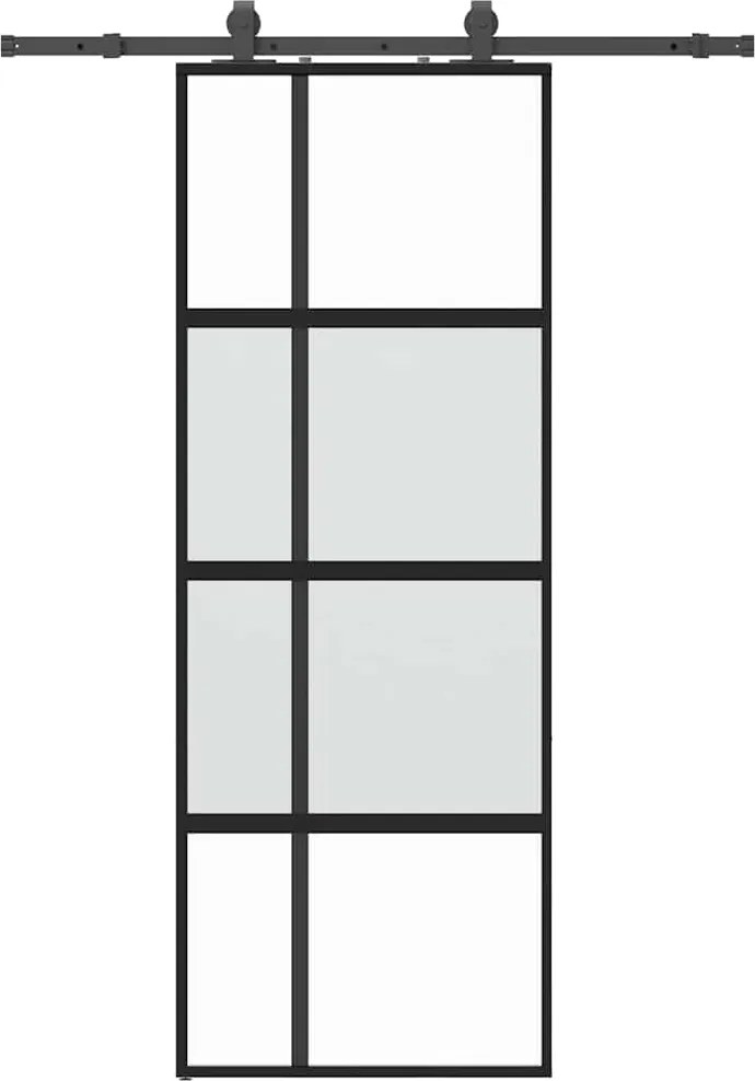vidaXL fekete edzett üveg tolóajtó fémszerelék szettel 76x205 cm