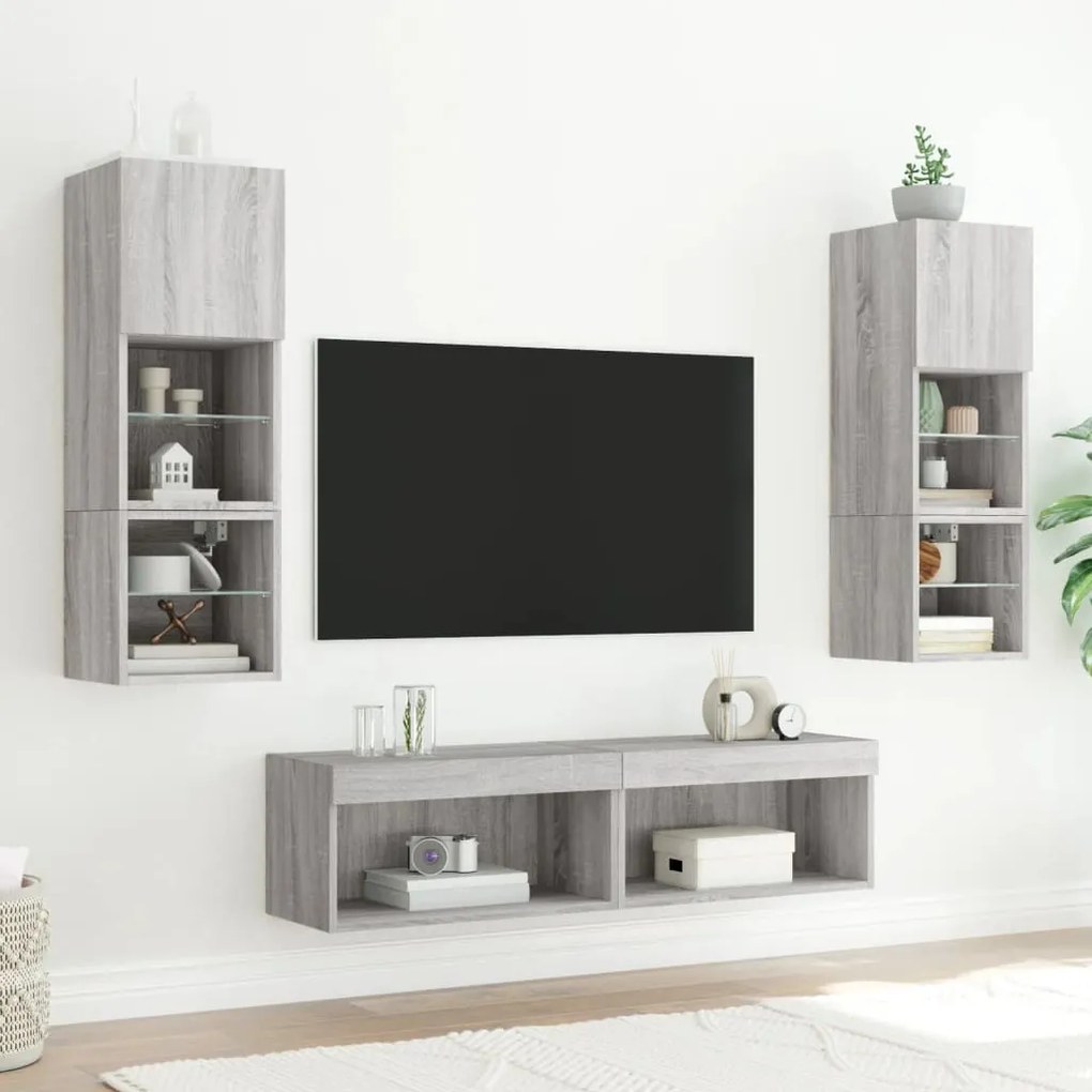 2 db szürke sonoma színű TV-szekrény LED-ekkel 60x30x30 cm