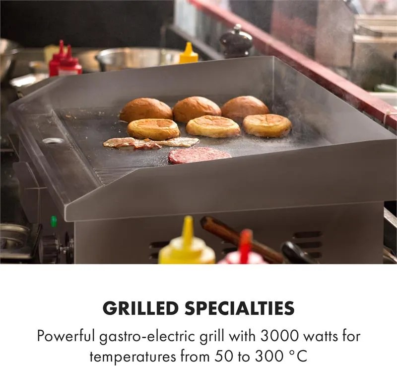 Klarstein Grillmeile 3000GR, elektromos grill, 3000 W, grill lap, 54,5 x 35 cm, sima/bordás