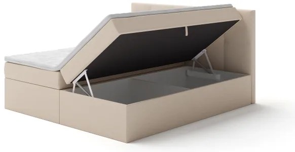Kárpitozott ágy matracokkal és topperrel, ágyneműtartóval EMBER 180x200 cm bézs