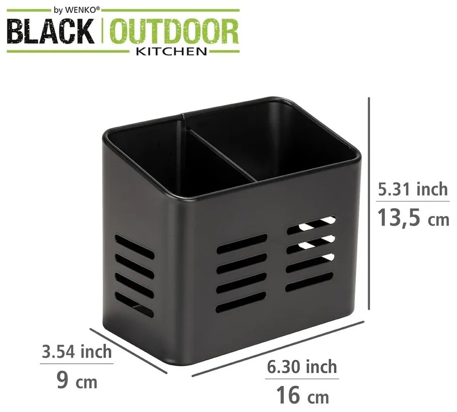 Fém evőeszköz és szalvéta tartó szett 2 db-os Black Outdoor Kitchen Baco – Wenko