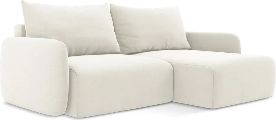 Krémszínű bársony kinyitható-tárolóhelyes sarokkanapé (jobb oldali-heverő résszel) Kalena – Makamii