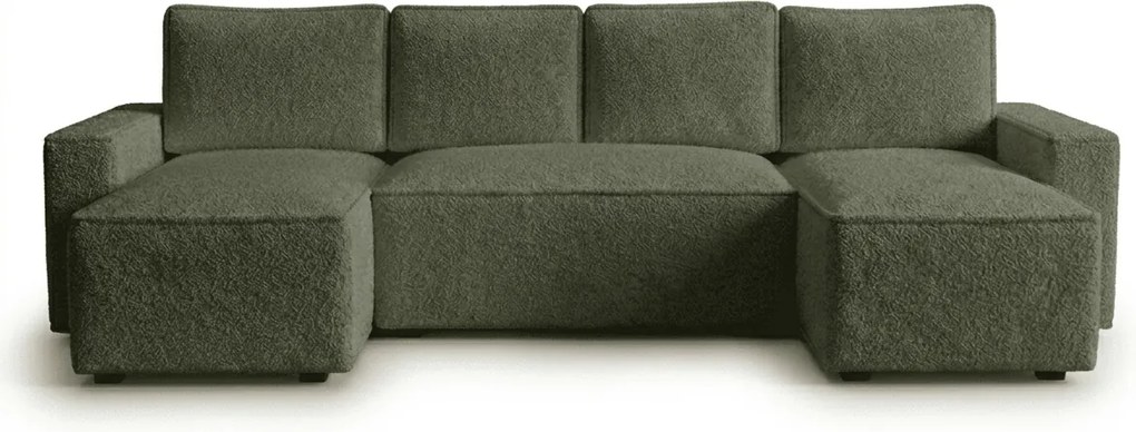 Kinyitható U alakú ülőgarnitúra SMART BOUCLE 303x143 cm, sötétzöld