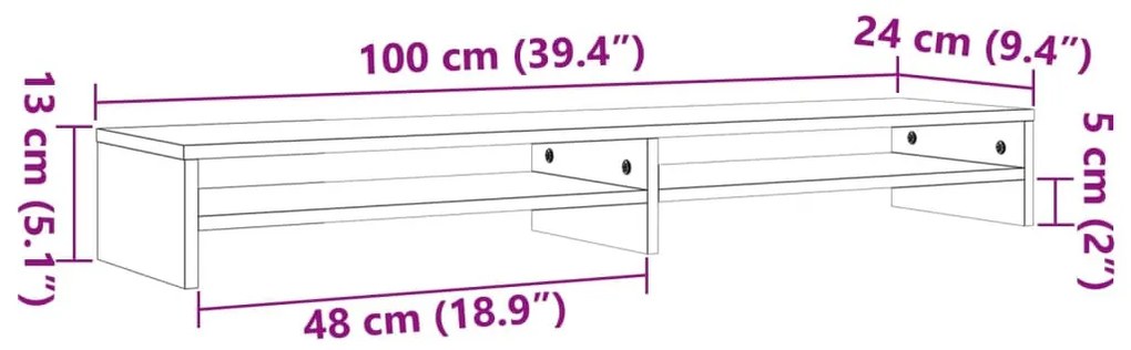 viaszbarna tömör fenyőfa monitorállvány 100 x 24 x 13 cm
