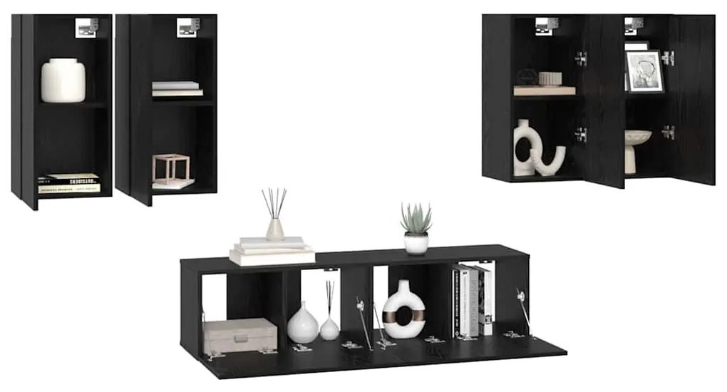 TV szekrény garnitúra 6 pcs Musta tammi 60 x 30 x 30 cm Faanyag