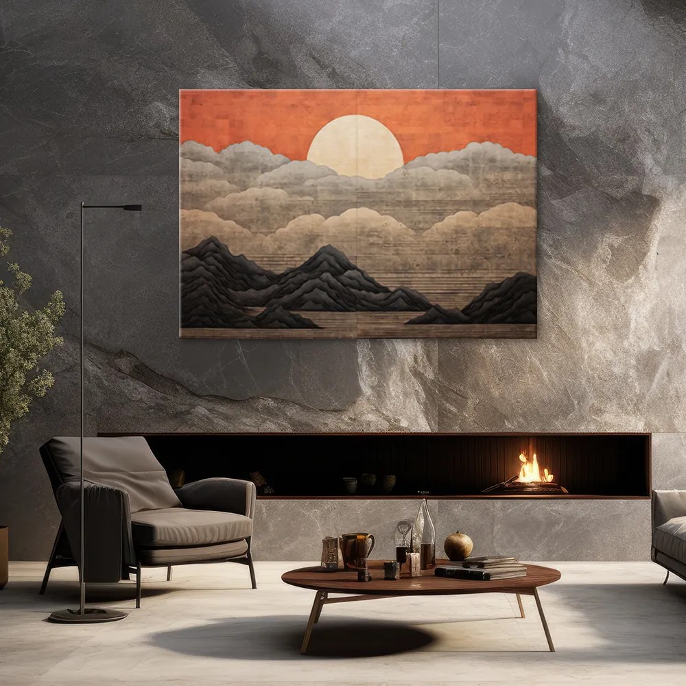 Gario Vászonkép Nap, felhők és hegyek Japánban Méret: 120 x 80 cm