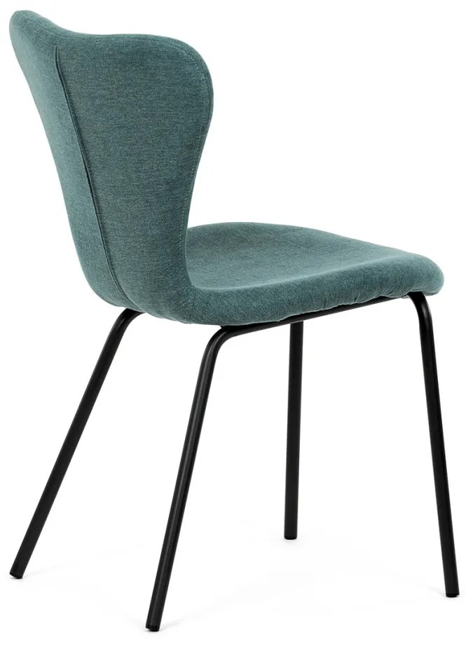 Scaun de sufragerie, material albastru, picioare metalice negre