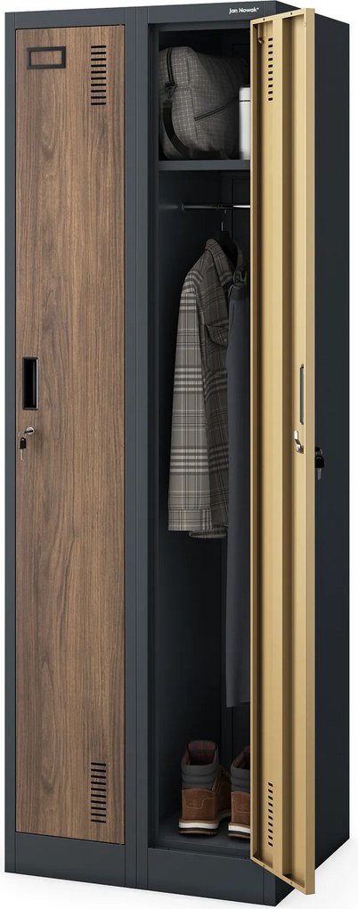 Kétrekeszes dolgozói szekrény, antracit, dió, 600x1800x500 mm: KACPER II Eco Design