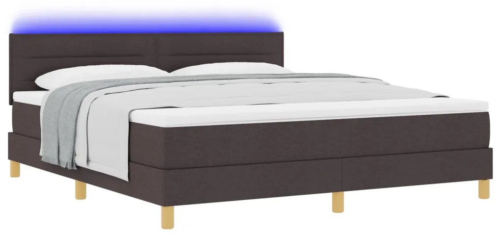 Box Spring Ágy Matraccal & LED Sötétbarna 180x200 cm Szövet
