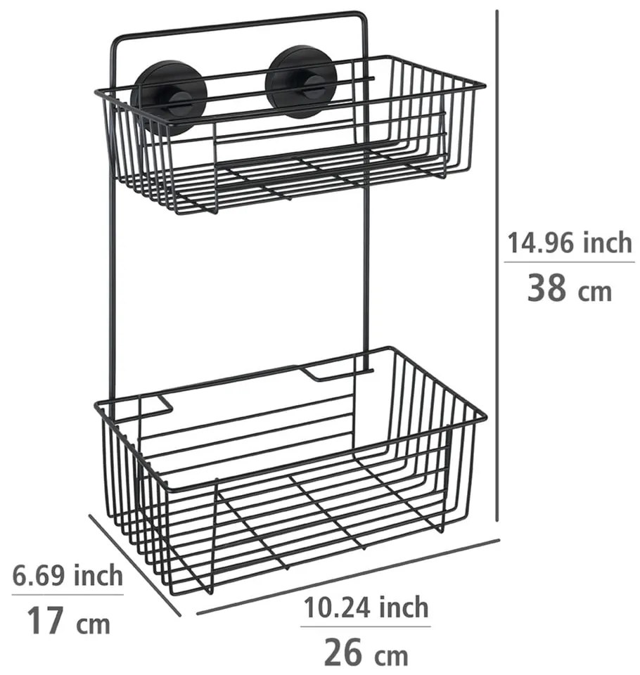 Vacuum-Loc® Pavia fekete fali kétszintes fürdőszobai polc - Wenko