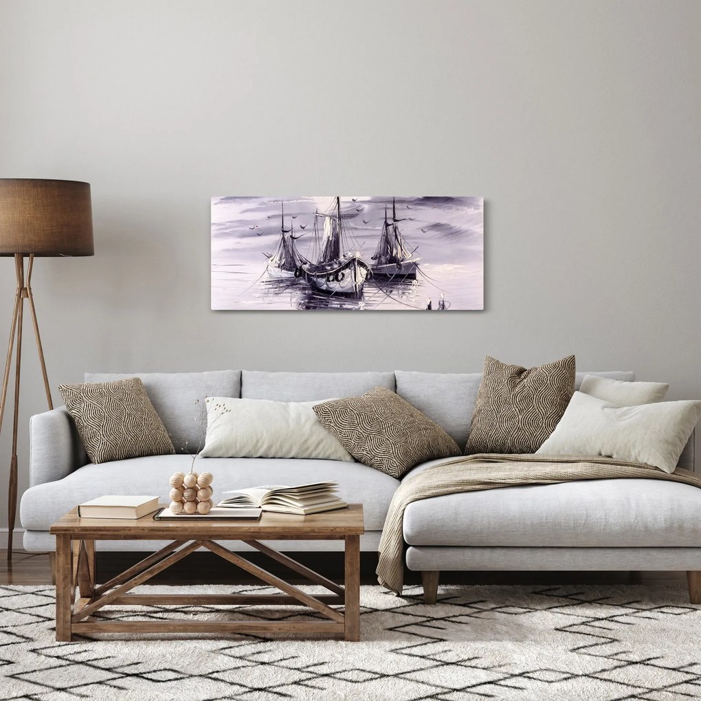 Kép - kikötő, olajfestmény (120x50 cm)