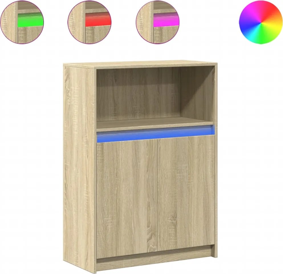 vidaXL sonoma tölgy szerelt fa tálalószekrény LED-del 72 x 34 x 100 cm