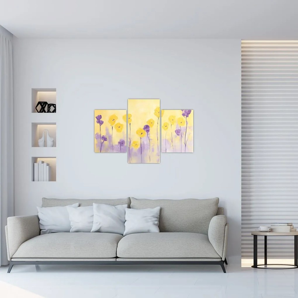 Kép - Lila és sárga virágok (90x60 cm)