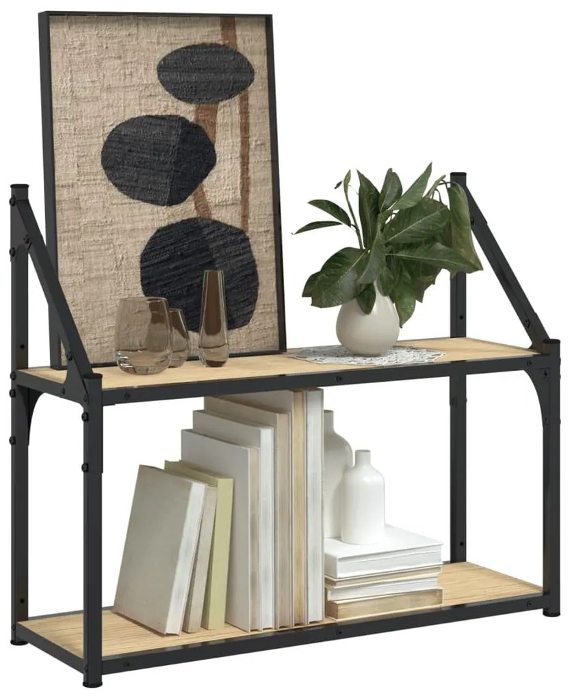 2 szintes sonoma tölgy színű szerelt fa fali polc 60x21x51 cm