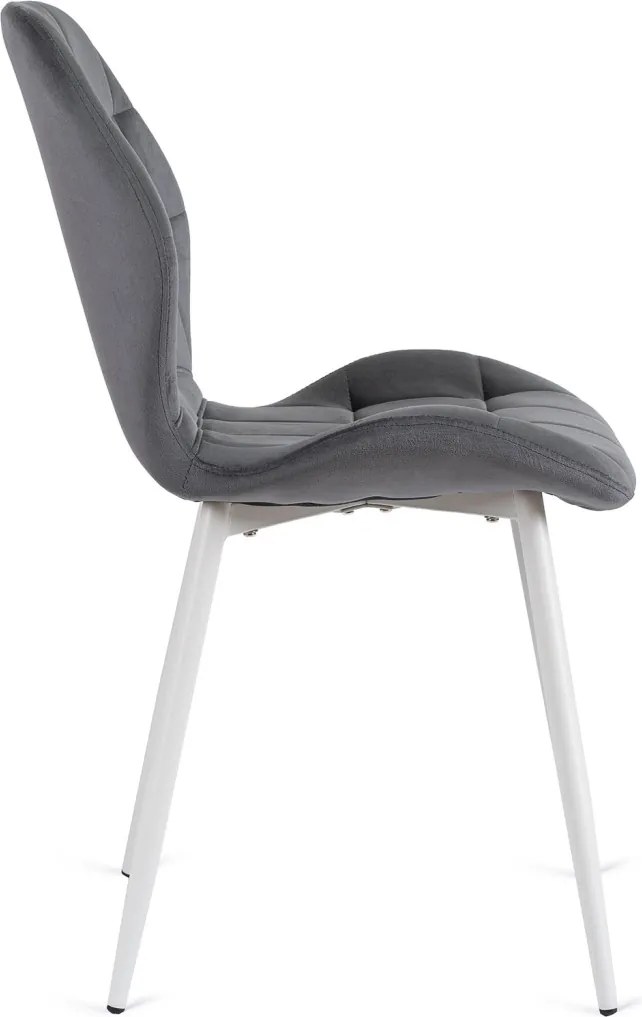 Krzesło LUCKY Szare z Białymi Nogami Welurowe