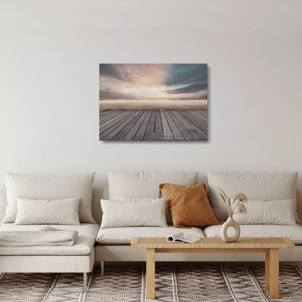 Üveg kép - Móló naplementében (70x50 cm)