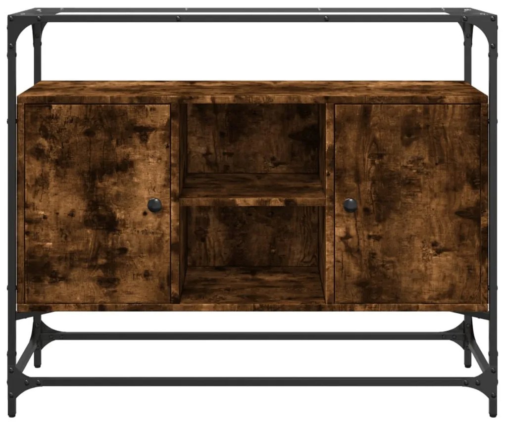 füstös tölgy szerelt fa tálalószekrény üveglappal 98x35x81 cm
