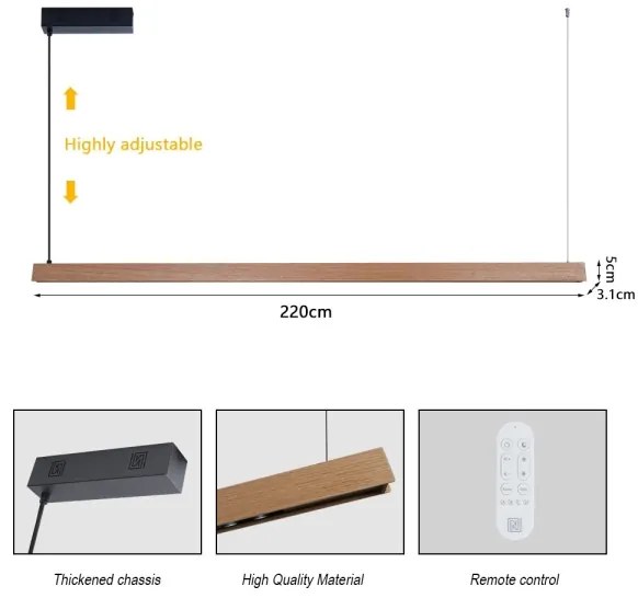 Immax NEO 07305L - MADEIRA dimmelhető LED csillár kábelen 44W/230V, Wi‑Fi Tuya, 202 cm, tölgy